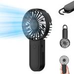 KIMTAR Mini Handheld Fan, Portable Hand Fan With Telescopic Hook USB Rechargeable Battery, Small Pocket Fan with 3 Speeds for Women Men Children Indoor Outdoor Travel Black