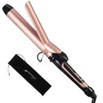 Lanvier 1.25 Inch Clipped Curling Iron with Extra Long Tourmaline Ceramic Barrel, Professional Hair Curler up to 450°F with Dual Voltage for Traveling, Hair Waving Style Tool for Girls & Women –Rose Gold