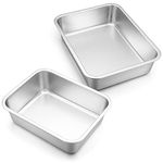 Deep Lasagna Pan Set of 2, E-far Stainless Steel Rectangular Roasting Baking Pans, 12.75 x 10 & 10.6x8.3 Inches Roaster Baking Dish, Non-Toxic & Heavy Duty, Dishwasher Safe