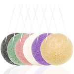 6 Pack Natural Konjac Facial Sponges, findTop 6 Colors Konjac Exfoliating Facial Sponge Set for Gentle Face Cleansing and Exfoliation- Charcoal, Turmeric, French Green, White Pink & Purple