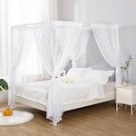 WANFASO Lace Canopy Bed Curtain Queen, Soft Bed Canopy Scarf for Girls Adults (Queen, White)