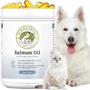Wholistic Pet Organics Salmon Oil: Deep Sea Wild Alaskan Salmon Oil for Dogs - Omega 3 Dog Fish Oil with EPA and DHA for Skin, Coat, Heart and Nervous System Health (500 Capsules)