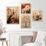 kotart Premium Digital Paintings with Frame for Home Decoration - Floral Painting for Living Room Bedroom Office Room Decor - Painting for Wall Decoration - Set of 4 wall paintings (D)