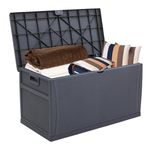 SUNCROWN 120 Gallon Deck Storage Box Resin Outdoor Storage Container With Handles - Grey