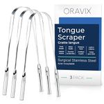 ORAVIX Tongue Scraper | Tongue Scraper Stainless Steel | Tongue Cleaner | Tongue Scraper for Adults & Kids | Tongue Scraper For Bad Breath | Metal Tongue Scraper | Tongue Scraper Cleaner | Pack of 3