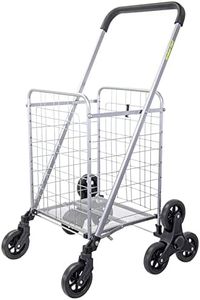 dbest products Stair Climber Cruiser Cart Shopping Grocery Rolling Folding Laundry Basket on Wheels Foldable Utility Trolley Compact Lightweight Collapsible, Silver