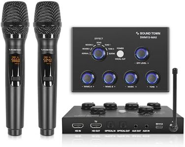 Sound Town 16 Channels Wireless Microphone Karaoke Mixer System w/ 2 Wireless Mics, HD ARC, Optical (Toslink), AUX, Supports Smart TV, Media Box, PC, Bluetooth, Soundbar, Receiver (SWM15-MAX)