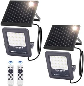 Aigostar Foco proyector LED solar con control remoto,Focos solare de 50W,500LM,luz blanca fría de 6500K,IP65 impermeable Luz solar exterior,para jardín,terrazas,garajes,cable de 2M,Paquete de 2