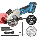 G LAXIA Mini Circular Saw, 4-1/2" 3400RPM Compact Cordless Circular Saw with Laser Guide, Rip Guide, Mini Table Saw with 2Pcs Blades for Wood, Soft Metal and Plastic Cuts