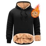 AFFA Fall Winter Hoodies for Men Fleece Pullover Fashion Hooded Sweatshirt Heavyweight Sherpa Lined Plain Hoodie with Pocket(Black,L)