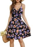 WEACZZY Summer Dresses Women 2024 Casual Mini Sundress Spaghetti Wrap Dresses Beach Cover Up Loose Dress with Pockets,Medium,Purple Orange Black