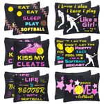 yesaior 12Pcs Softball Makeup Bag Travel Pouch Canvas Softball Cosmetic Bag Portable Storage Bag for Women Girls Team Gifts, Black, Softball