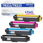 TN221 TN225 Compatible Toner Cartridge Replacement for Brother TN221 TN225 TN-221bk TN-225bk Work with MFC-9130CW MFC-9330CDW MFC-9340CDW HL-3140CW HL-3150CW HL-3170CDW Printers (BK/C/M/Y,4 Pack)