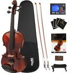 Mendini 3/4 MV500 Ebony Fitted Flamed Solid Wood Violin with Hard Case, Shoulder Rest, 2-Bows, Rosin, Extra Bridge and Strings