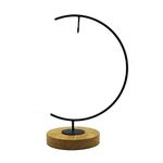 (Round Wood) - Awesomes Terrarium Ornament Display Stand Metal Stand Air Plant Stand Flower Pot Stand Holder Iron Pothook Stand for Hanging Glass Terrarium Globe Ball (Round Wood)