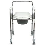 Entros Chromed Height Adjustable Foldable Commode Chair with Pot Bucket & Lock Wheels - 696 |Ideal for Senior Citizens, Knee Patients, Old People, Handicap & Pregnant Women | Easy to use & Clean