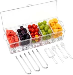 5-Grid Removable Condiment Tray with Ice Cooler,Salad Platter for Home Bar
