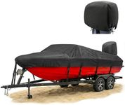 FOCEAN Boat Cover for 20–22ft Boats, 1200D Waterproof Heavy Duty Marine Tarp Black Cover, Fits Bass, V-Hull, Tri-Hull, Runabout & Fish Ski Boats with Storage Bag