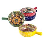 Soup Bowl with Handle, 25Oz Cereal Bowls/Soup Bowls/Ceramic Soup Pot for Cereal/Pasta/French Onions, Salad Bowl Microwave and Oven Safe - Bohemian Style