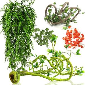 Grddaef Reptile Vines Plants for Terrarium, Flexible Vines Jungle Climbing Branch with Leaves Tank Decor for Snakes Bearded Dragons Geckos Hermit Crabs Lizards Chameleons