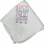 Baby Quilt for Girls Baby Gift for Newborn Personalized Baby Stats Embroidered Baby Blanket Heirloom Quilt Keepsake Custom Baby Blanket New Baby Girl Gifts Monogrammed Baby Gift