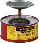 Justrite Plunger Can for Solvents, 1 Quart Capacity, 5.6" x 7.25" Steel Push-Down Solvent Dispenser Can, Made in the USA Industrial Mechanic Tools, Red, 10108