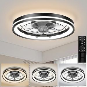Airwit Modernas Ventilador de Techo Silencioso con Luz y Mando, 48cm Regulable Lampara Ventilador Techo Sin Aspas, 6 Velocidades, Ventilador Techo con Reversible Motor DC para Dormitorio, Salon