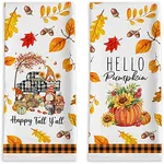 Bonsai Tree Fall Kitchen Towels Sets of 2, Pumkin Fall Hand Towels for Bathroom, Truck Maple Leaves Dish Towel 18”x28”, Autumn Decor for Housewarming