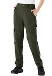 JHMORP Women's Hiking Pants Waterproof Lightweight Dry Fit Cargo Athletic Pants with Zipper Pockets (Army Green,CA XL)