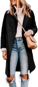 Tanming Women's Notch Lapel Double Breasted Wool Blend Mid Long Pea Trench Coat (Black-XL)
