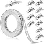 Adjustable House Clamp 304 Stainless Steel, 14.7 FT Duct Metal Strapping with Holes + 10 Stronger Fasteners, Large Worm Gear Hose Clamps Band Clamps for Pipe Plumbing Mechanical Applications