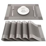 CHAOCHI Placemats Set of 6,Easy to Clean Non-Slip Heat Resistant Dining Table Mats,Washable Crossweave Woven Vinyl PVC Place mats,45CM x 30CM (Grey+Silver)