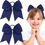 2 Pieces 8 Inch Large Ribbon Bows Hair Ties School Girls Navy Ribbon for Hair Ponytail Holders Hair Styling Accessories