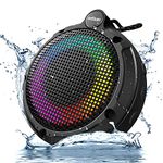 Ortizan Bluetooth Shower Speaker, IPX7 Waterproof Mini Speaker with LED Lights, Portable Outdoor Wireless Speaker with 8W & 24H Playtime, Perfect for Shower, Bike, Hike, Support TF Card, FM Radio