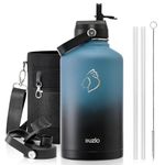 Insulated Water Bottle 2L, BUZIO Stainless Steel with Straw Lid and Flex Cap Cold for 48 Hrs, Hot for 24 Hrs Double Wall Wide Mouth BPA Free Leak Proof, Indigo Crush