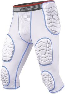 Exxact Sports Combat 7-Pad Adult Football Girdle for Men with Cup Pocket, Padded Compression Shorts with Integrated Pads, Men's Girdle Football (A3XL, White)