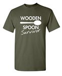 Wooden Spoon Survivor Adult Humor Mens Graphic Novelty Sarcastic Funny T Shirt, Military, Large