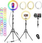 Ring Light with Tripod Stand & Phone Holder - 10 inch Selfie LED Ringlight Dimmable Desktop Lamp 40 Colors RGB Tall Circle Light for Camera Makeup Video YouTube Live Streaming Zoom Meeting