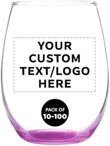 DISCOUNT PROMOS Custom Stemless Wine Glass 9 oz. Set of 10/50/100, Personalized Bulk Pack - Great for Wedding Favors, Bachelorette Party Decorations, Party Favors - Pink