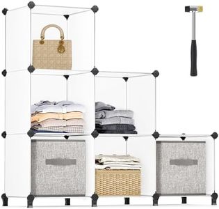 SONGMICS 6 Cube Storage Organizer, DIY Closet Shelf, Plastic Clothes Organizer, Modular Bookcase, 13 x 14.6 x 13 Inch Cubes, with Feet and Rubber Mallet, White ULPC206W01