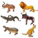 PLUSPOINT Wild Animal Figure Toy Set Realistic Jungle Wildlife Collection Safari Toys, Big Wild Zoo Animals Figurines Jungle Animals Playset 6 Piece Set Gift for Kids (6 Wild Animal)