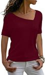 AYIFU Womens Summer Tops Short Sleeve Shirts Solid Color Tunic Casual Blouses (1-Wine Red, XXL)