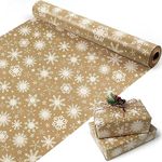 Christmas Wrapping Paper Roll, Brown Kraft Gift Wrapping Paper Jumbo Roll, Snowflake Christmas Wrapping Paper with Paper Rope, Christmas Wrapping Paper Roll for Girls Boys Women Men, 17x590 inch.