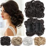 Short Messy Curly Dish Hair Bun Extension Easy Stretch hair Combs Clip in Ponytail Extension Scrunchie Chignon Tray Ponytail Hairpieces Dark Brown