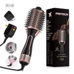 Pritech Dual Voltage Hair Dryer Brush, Hot Air Brush 110V-120V/220V-240V Ionic 1000 Watts Blow Dryer Brush 4 In 1 Styler,One Step Volumizer,Styling Brush For Straight&Curling Hair Salon,Black