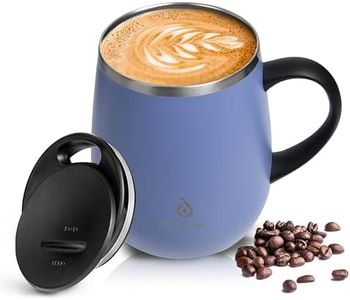 IDEUS Coffee Mug 470ml (16oz), Double Wall Vacuum Insulated Stainless Steel Coffee & Tea Cup w/Non-Slip Handle & Slider Module Lid & Large Volume (Sky Blue)