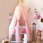 Jolitac Princess Bed Canopy for Kids Room Decor Round Lace Mosquito Net Play Tent Baby Crib Canopys Yarn Girls Dome Netting Curtains Girls Games House Pink Castle (Pink)