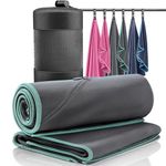 Microfibre Towel Set of 2 + Bag | Antibacterial Quick Dry, Lightweight + Phone Zip Pocket | Large & Small Soft Micro Fibre Towels for Sports Camping Beach Swimming Gym Fitness Travel Outdoor Bath Hair