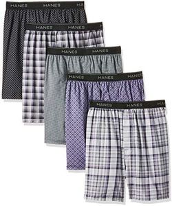 Hanes Men's 5-Pack FreshIQ Printed Woven Exposed Waistband Boxers, Print, XX-Large