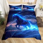 Castle Fairy Horse Bedding Set,Lightning Comforter Cover Set for Teens Women Room Decor,Galloping Horse Duvet Cover Breathable Black Horse Bedspread Cover Full Size(No Comforter)